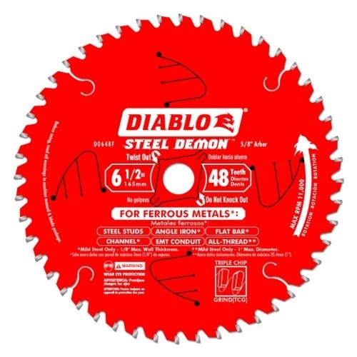 Freud Diablo 6-1/2" 48 Tooth Steel Demon Metal Cutting Saw Blade D0648CFX" 1 Freud Diablo 6-1/2" 48 Tooth Steel Demon Metal Cutting Saw Blade D0648CFX"