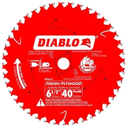 Freud Diablo 6-1/2" x 40 Tooth Finish Trim Saw Blade (Bulk) D0641A 1 Freud Diablo 6-1/2" x 40 Tooth Finish Trim Saw Blade (Bulk) D0641A