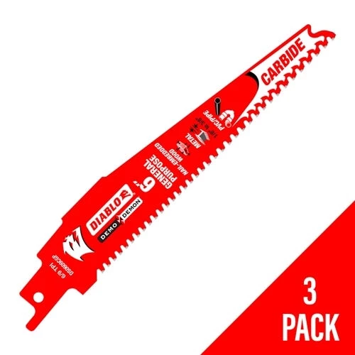 Freud Diablo 6" Demo Demon General Purpose Wood & Metal 6/9 TPI Carbide Reciprocating Saw Blade (3 Pack) DS0609CGP3 1 Freud Diablo 6" Demo Demon General Purpose Wood & Metal 6/9 TPI Carbide Reciprocating Saw Blade (3 Pack) DS0609CGP3